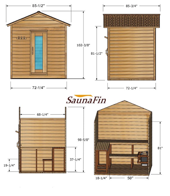 outdoor cabin sauna layout 6x6