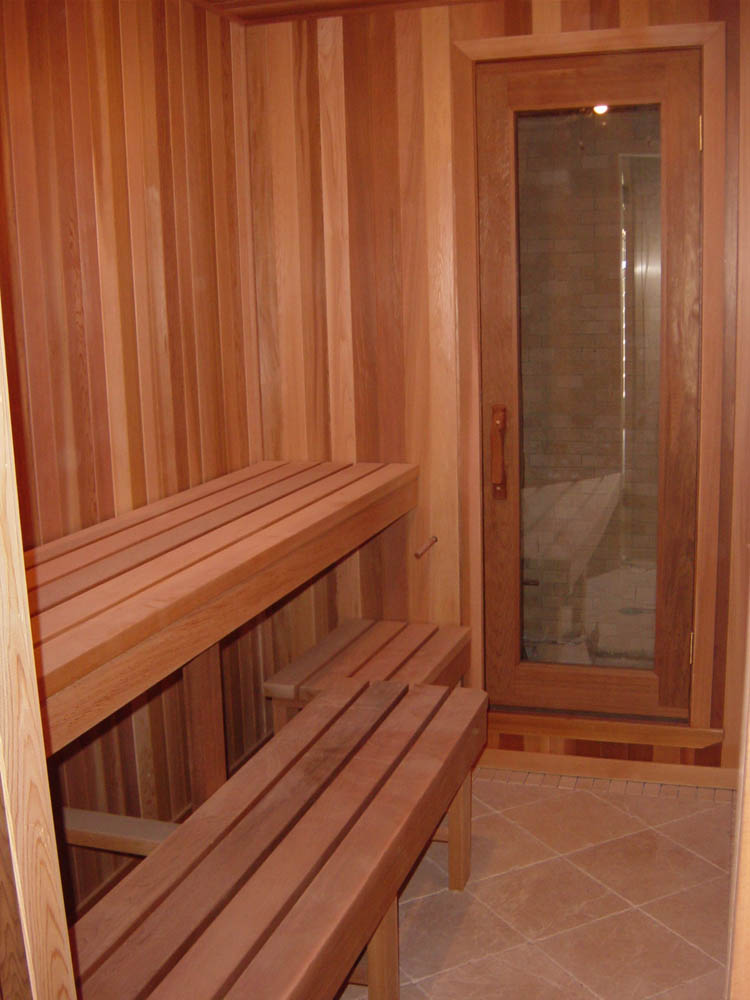 Home sauna with 2 tier bench