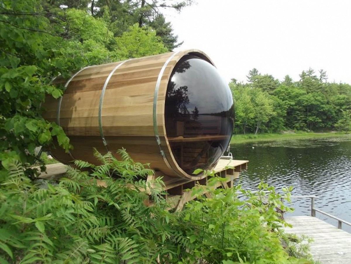 Cedar wood panoramic barrel sauna