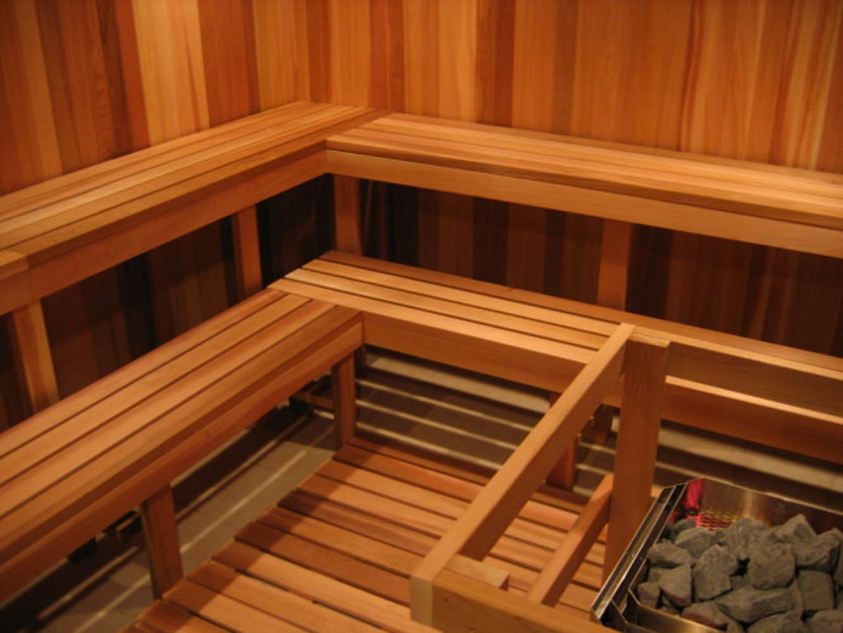 Indoor sauna with custom bench
