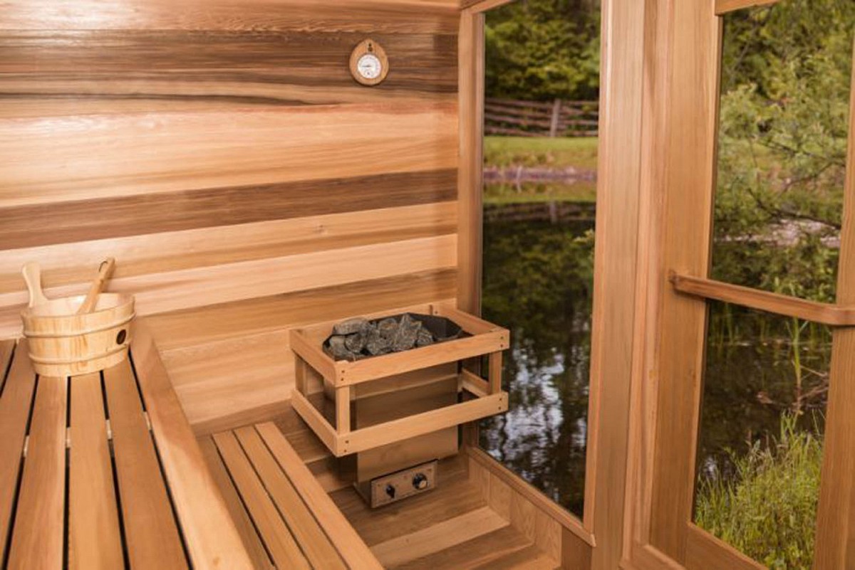 Knotty Cedar Wood Luna Sauna with Sauna Heater