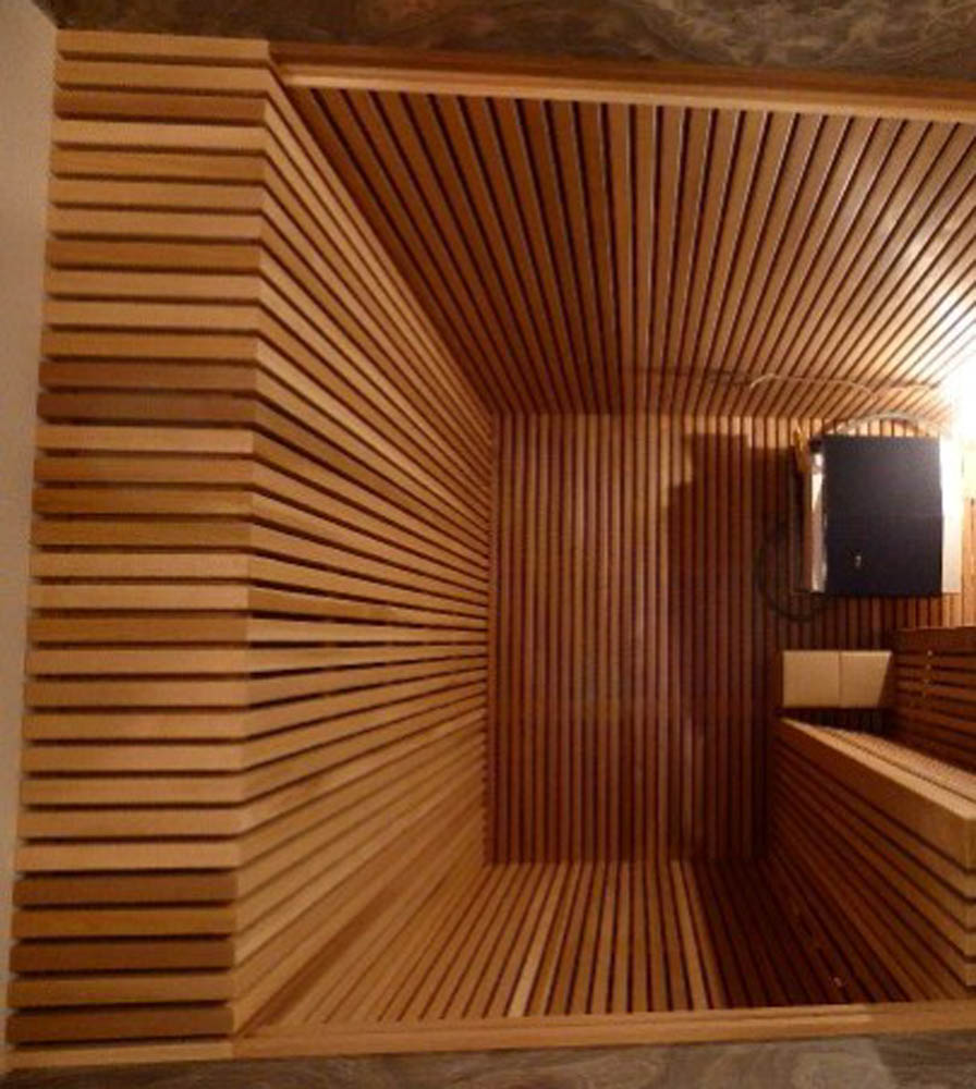 Custom home sauna with 2x2 cedar lining