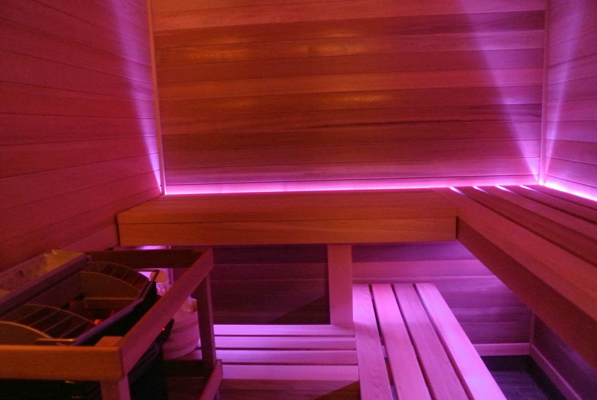 Indoor sauna with LED lighting