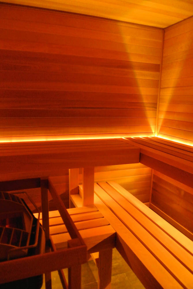 Home sauna with LED lighting