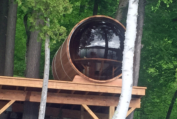 Panoramic view barrel sauna