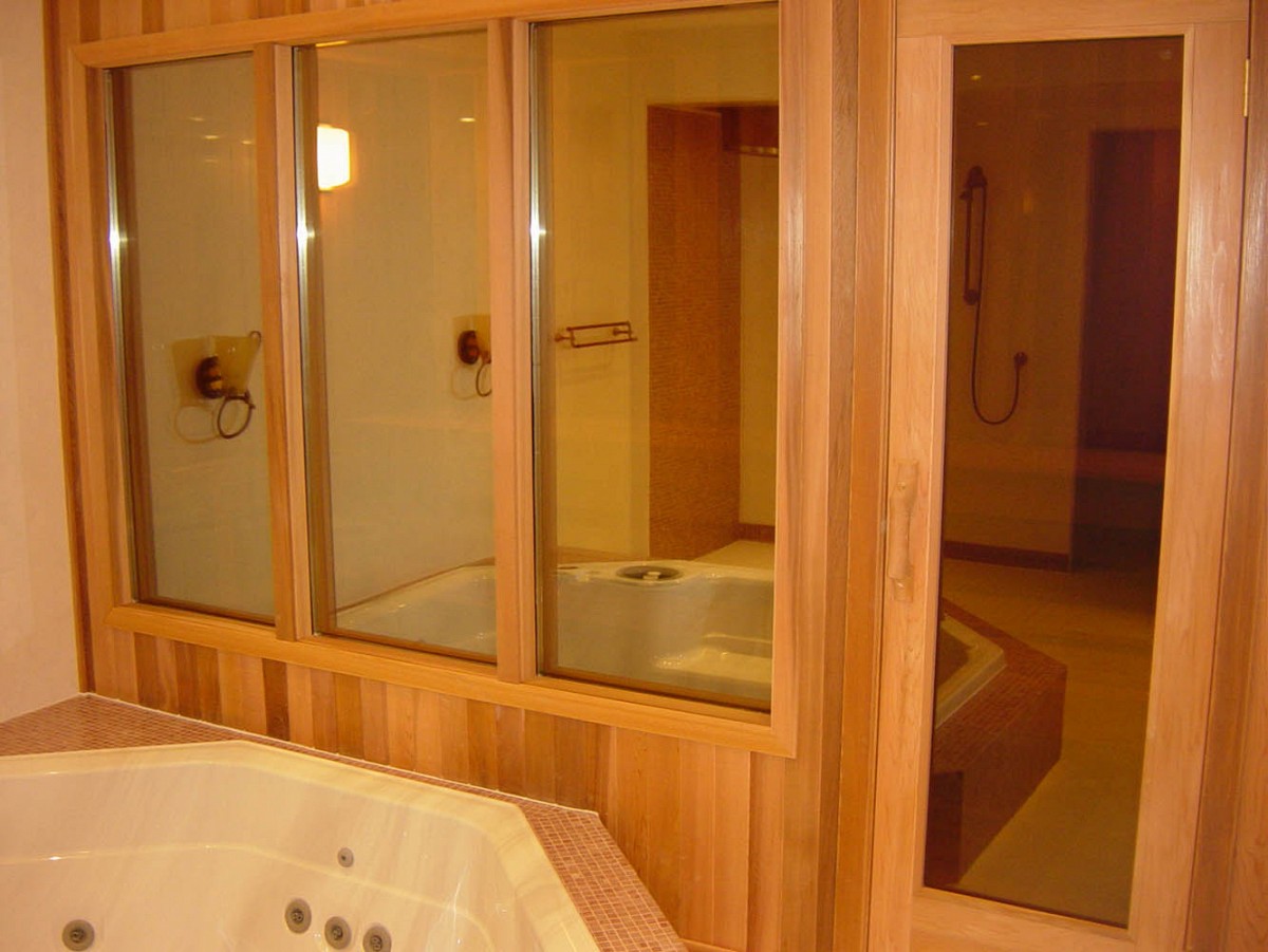 Home sauna with glass door