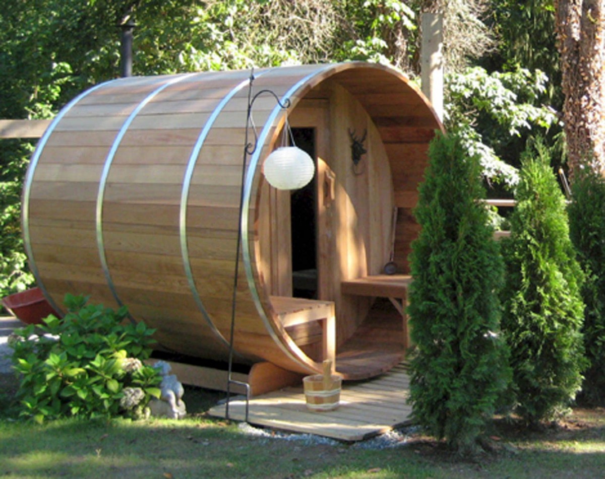 7x8 barrel sauna with porch