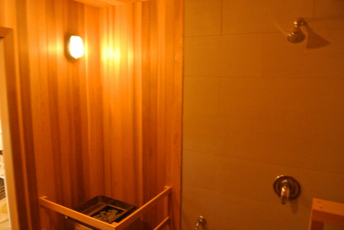 Shower in indoor home sauna