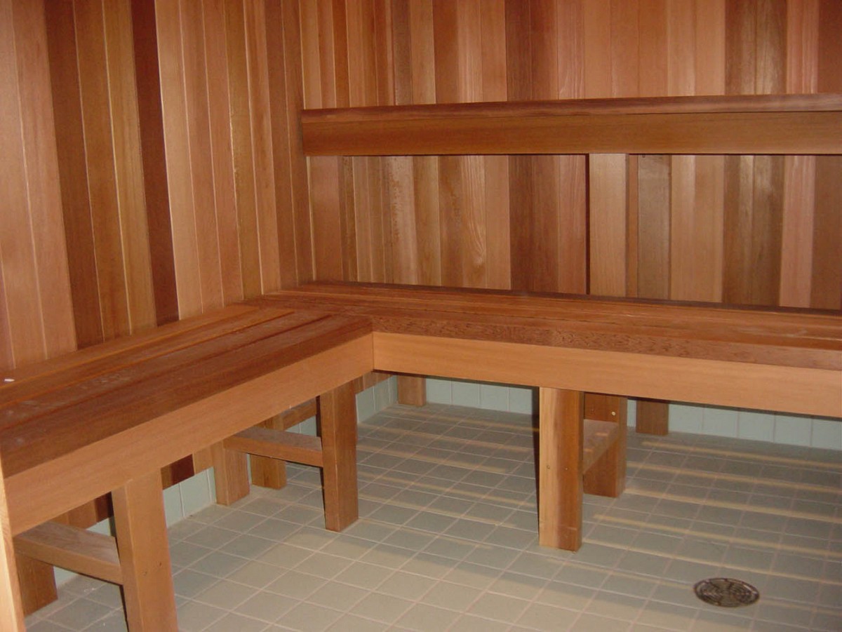 Home sauna with bench