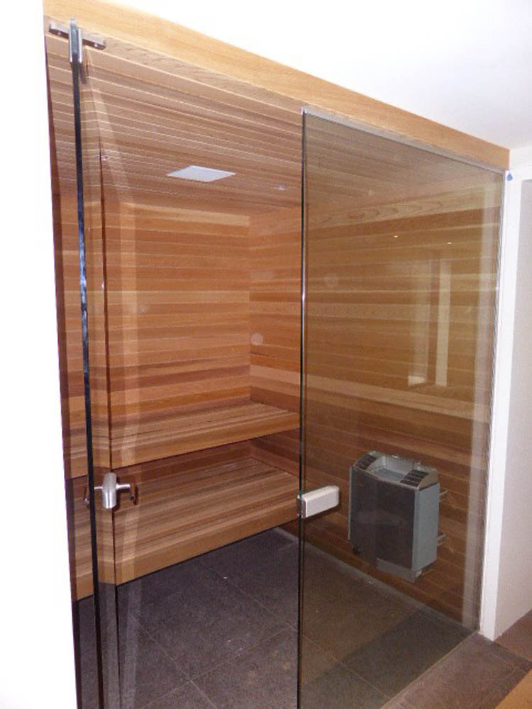 Glass door home sauna