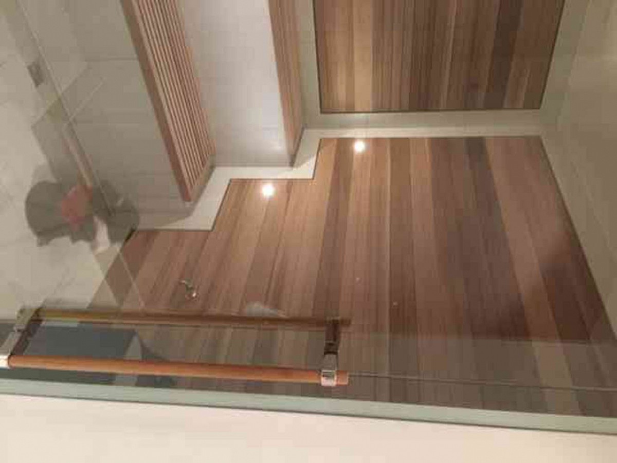 Tile wall trim in home sauna