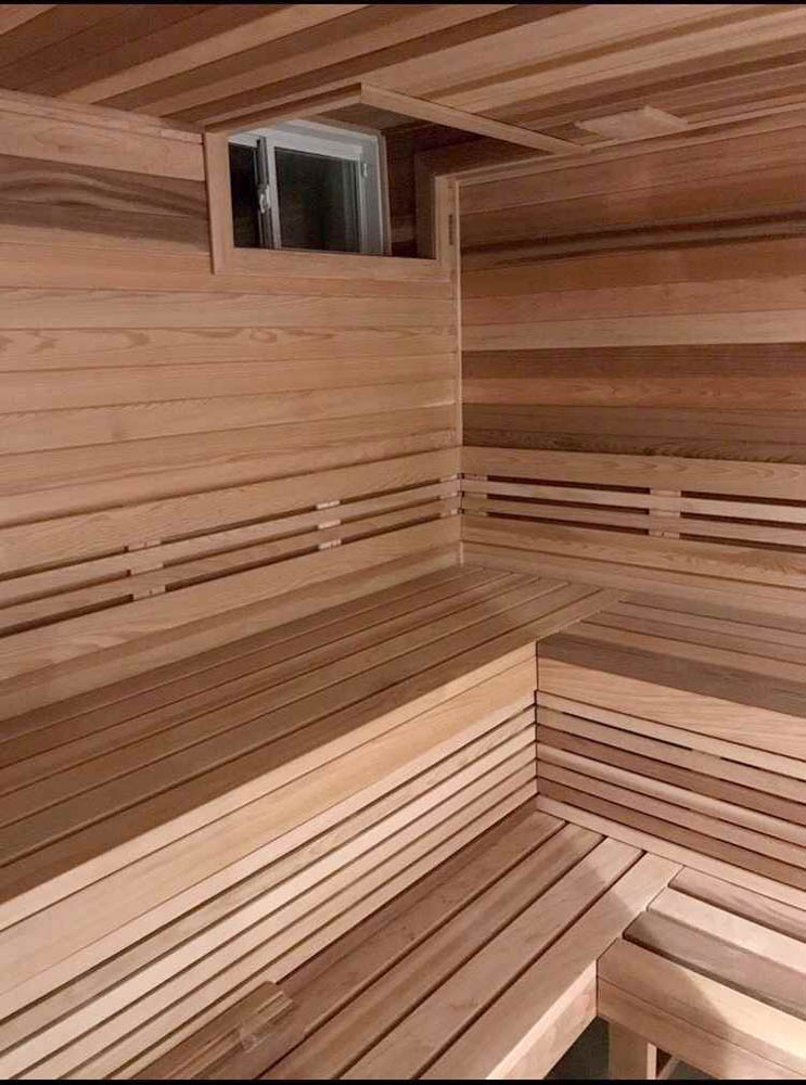Exterior window in outdoor sauna