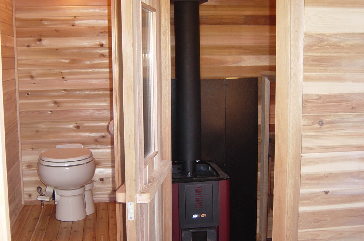 Custom home sauna with toilet