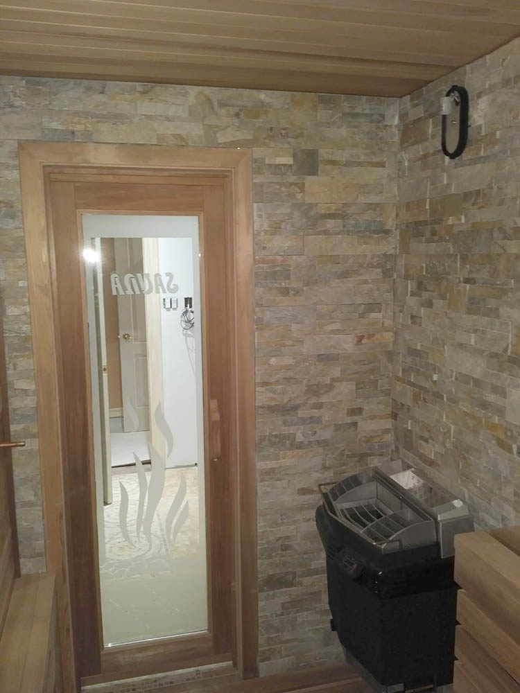 Tile-Stone wall indoor sauna