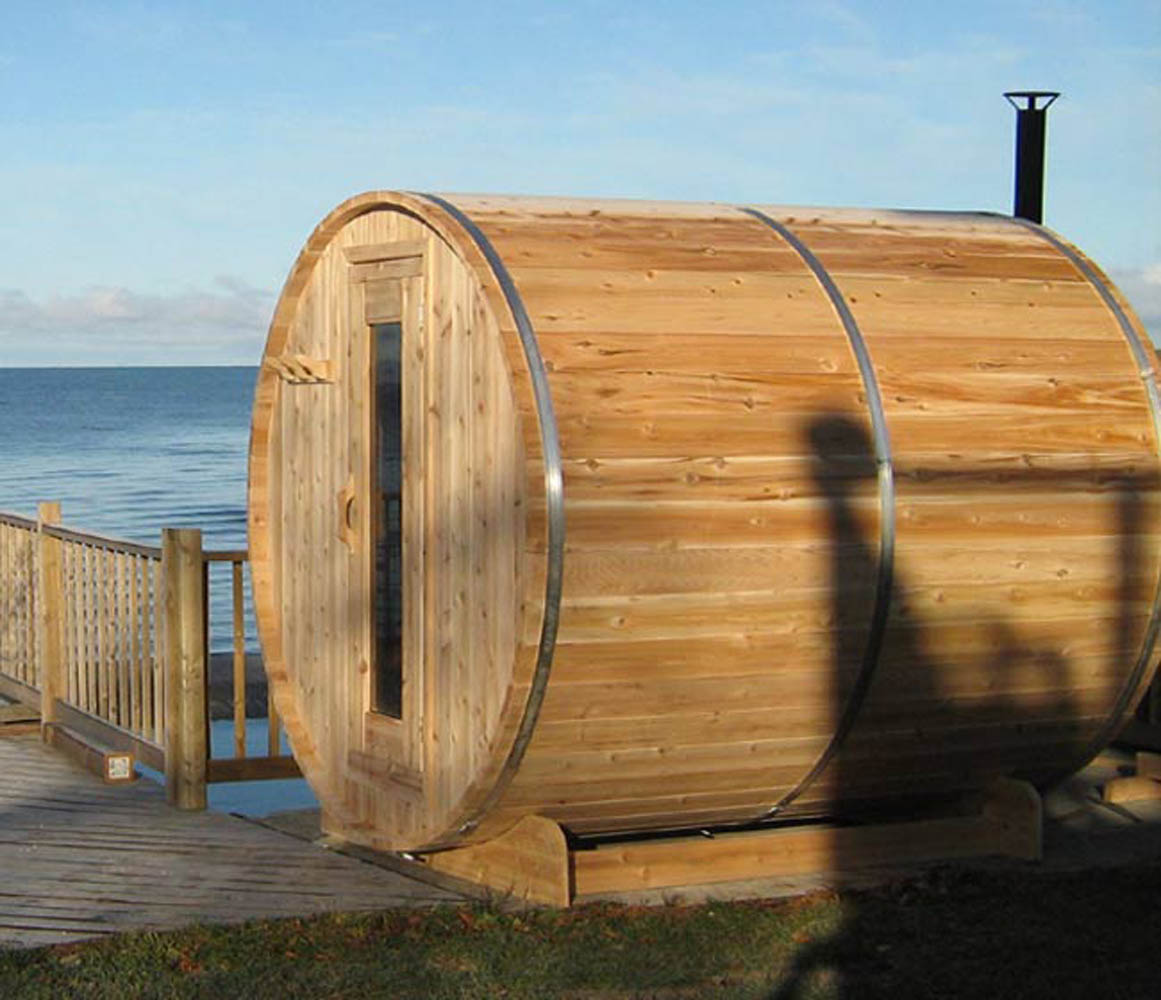 7x8 knotty cedar wood barrel sauna