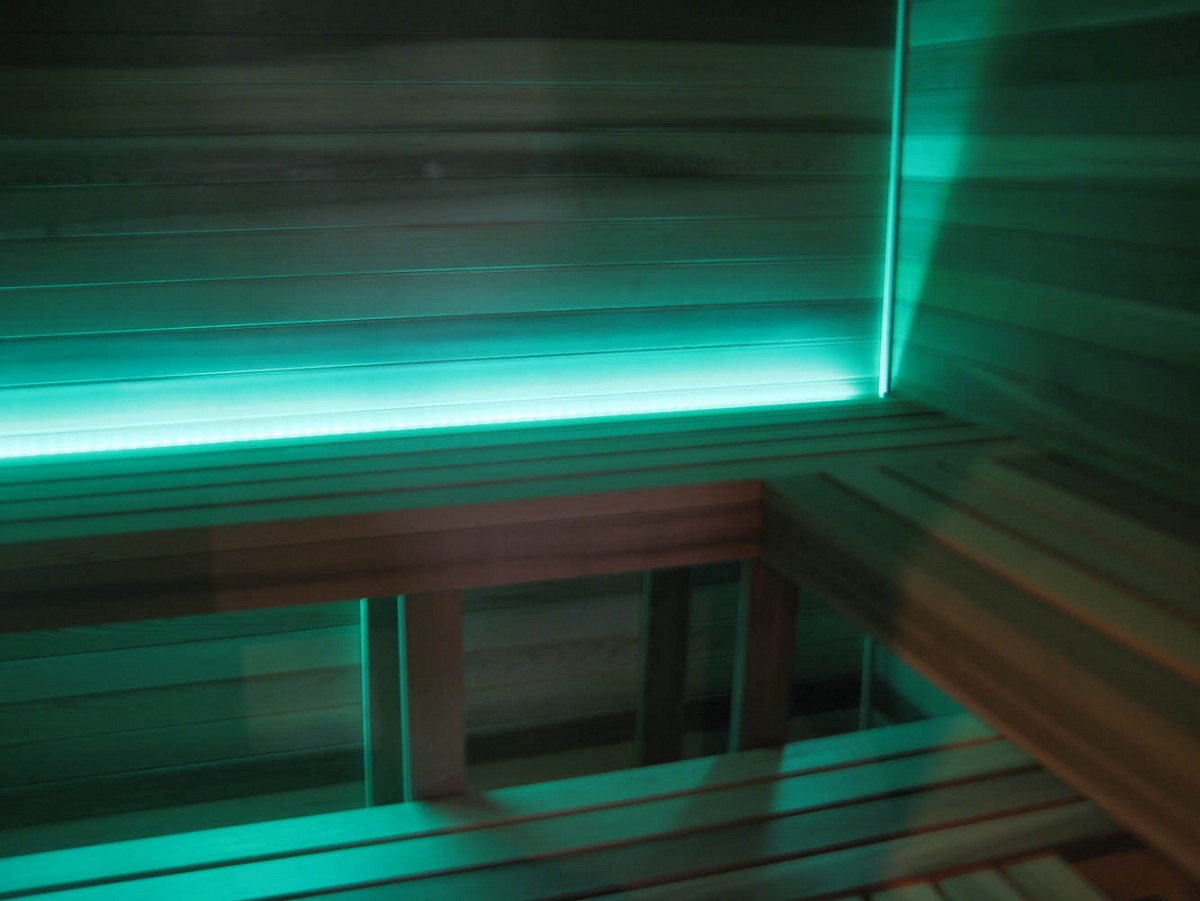 Indoor sauna with LED lighting