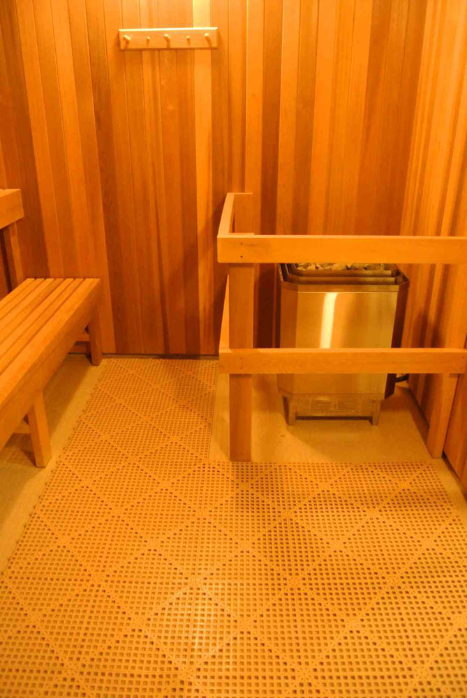 Dri-Dek floor tiles in sauna
