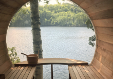 panoramic view barrel saunas clear cedar