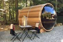 panoramic view barrel saunas clear cedar