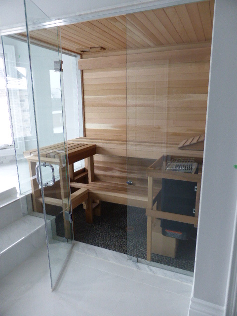 home sauna with bench