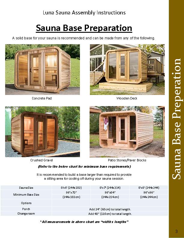 outdoor sauna base setup instructions