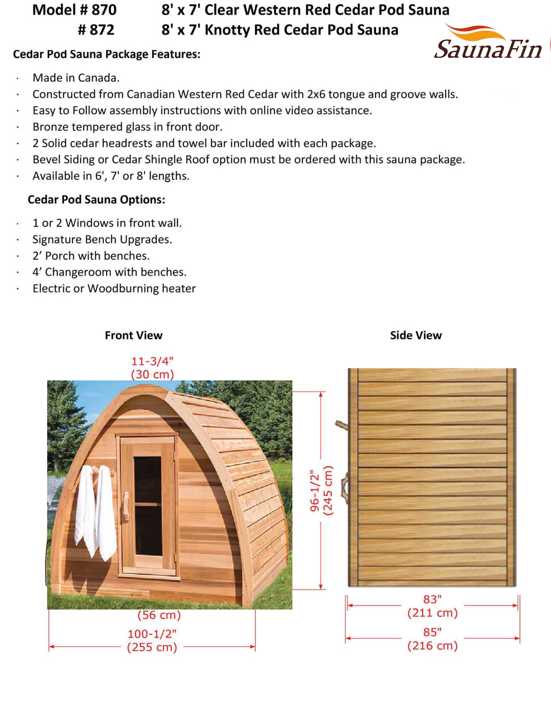 cedar pod sauna layout detaills