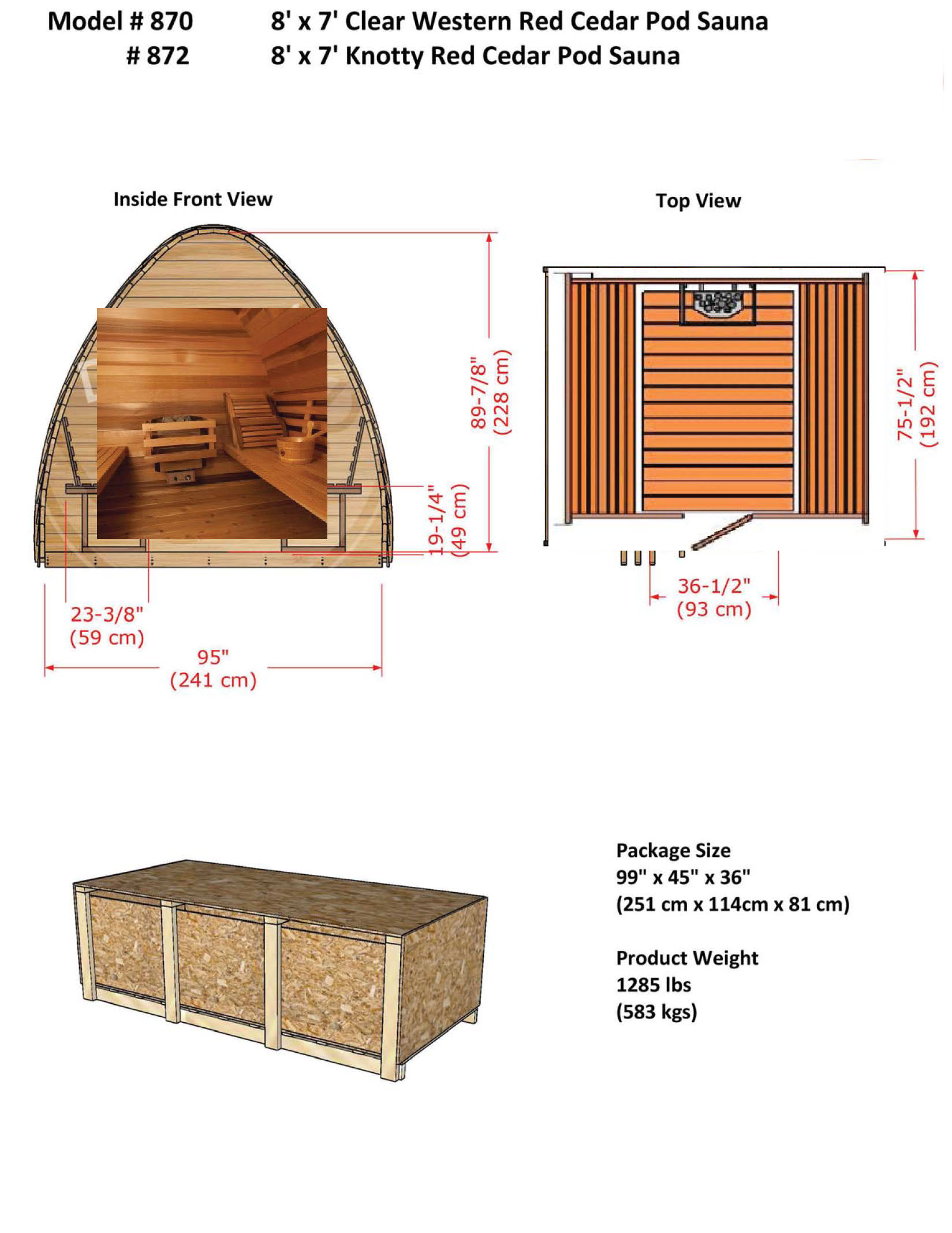 cedar pod sauna inside detaills