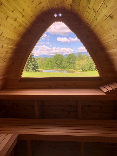 pod sauna with two tier bench