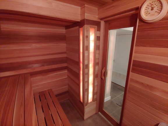 Red Cedar Indoor Sauna With Tylo Combi Sauna Heater