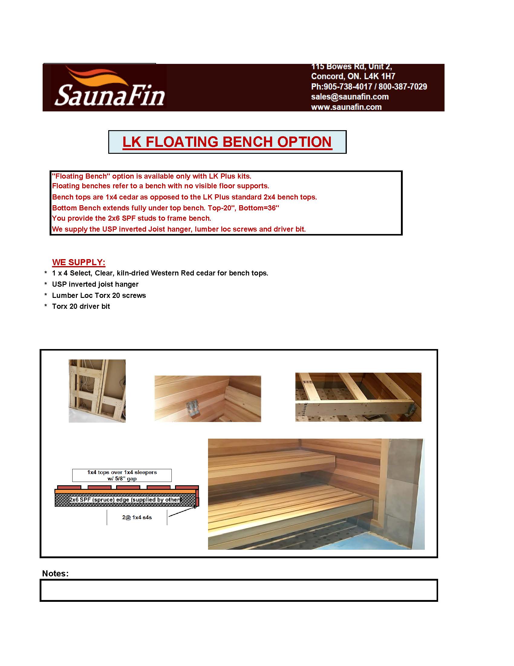 lk floating bench sauna option