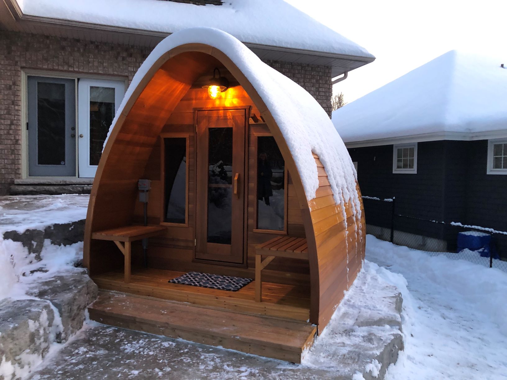 outdoor POD sauna with porch