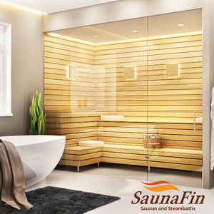 pure cube indoor sauna in bathroom