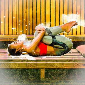 knees to chest stretch sauna