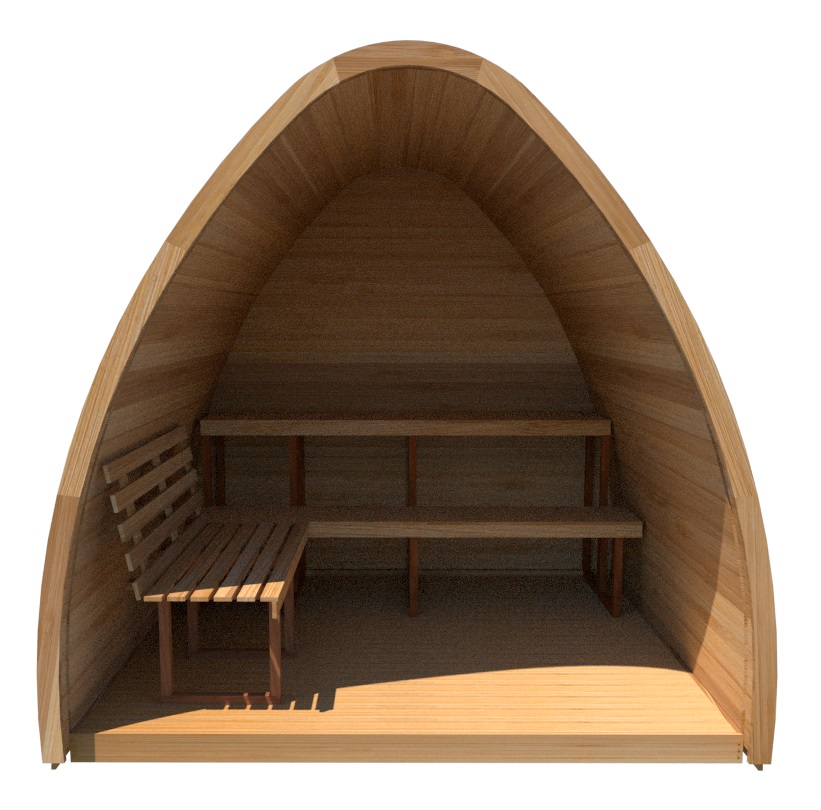 pod sauna with two tier bench