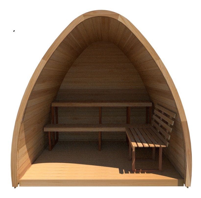 pod sauna with two tier bench