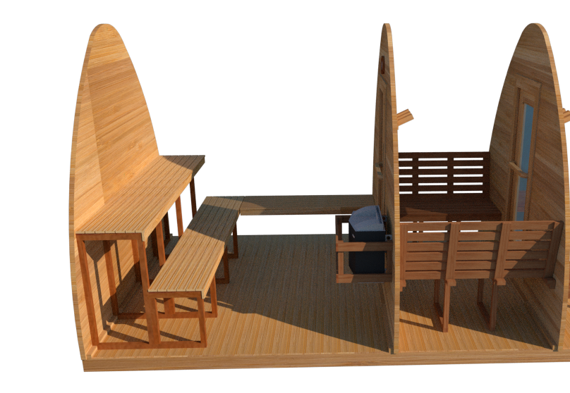pod sauna with two tier bench