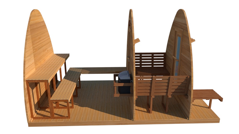 pod sauna with two tier bench